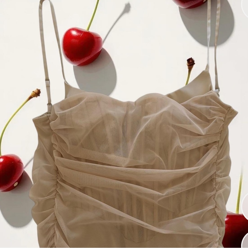 Oh Polly Strapless Beige Dress